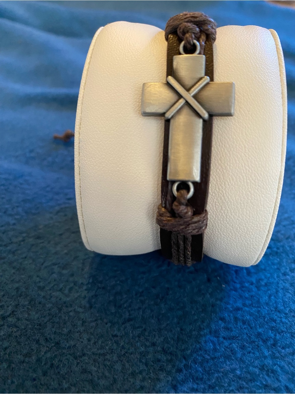 Brown Leather Men's Cross Bracelet - Rustic Silver Accent